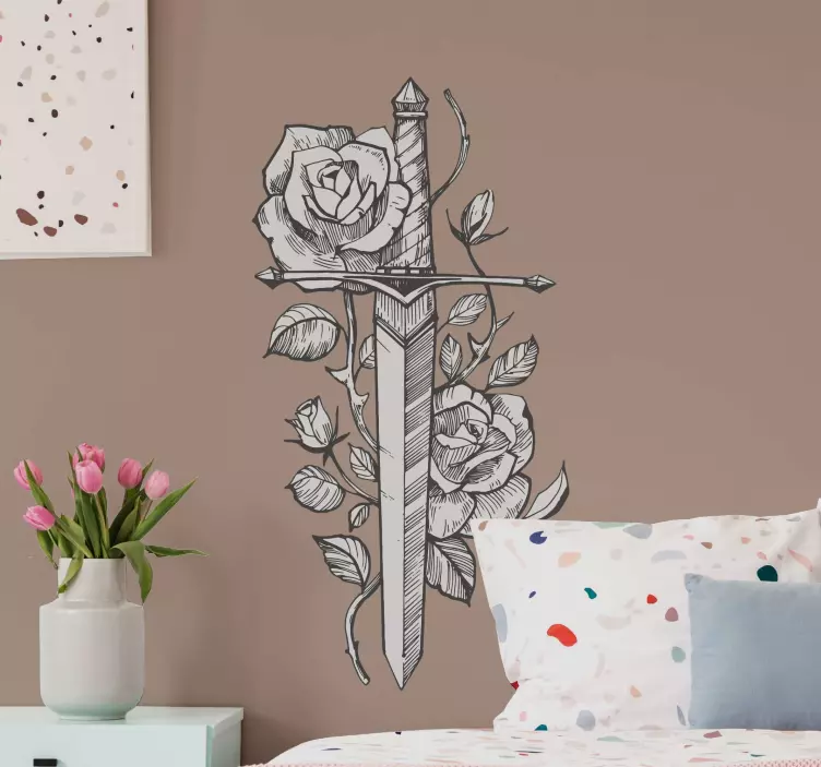 Rose embellished sword dekorativna nalepka - TenStickers