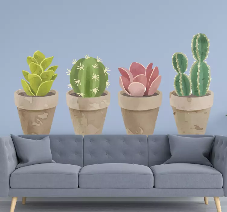 Set nalepk za steno kaktusov v cvetličnih lončkih - TenStickers