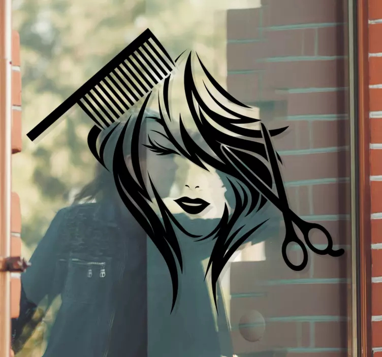 škarje za kozmetični salon in glavnik okenske nalepke - TenStickers