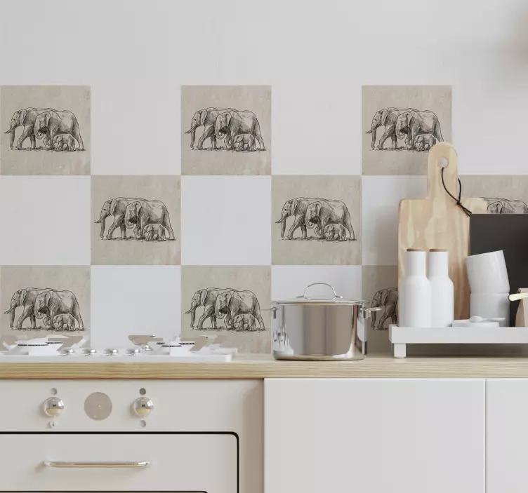 Skica slonov nalepka za dekoracijo ploščic - TenStickers