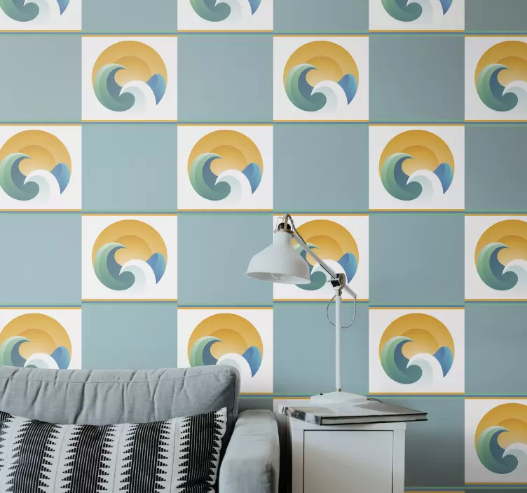 Nalepka za ploščice sonce in valovi - TenStickers