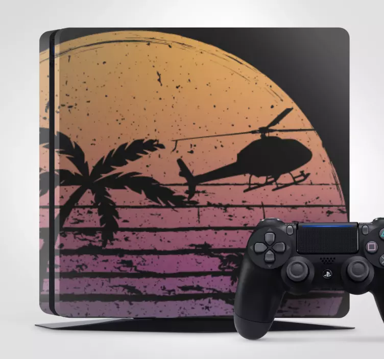 Sunset helicopter scene ps4 nalepka - TenStickers