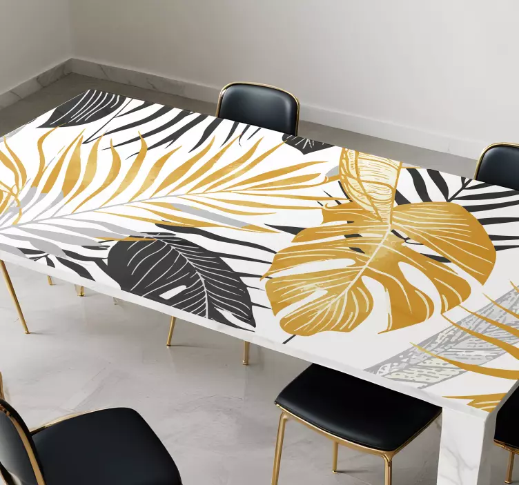 Temno sivi in zlati listi jedilnica nalepka za steno - TenStickers