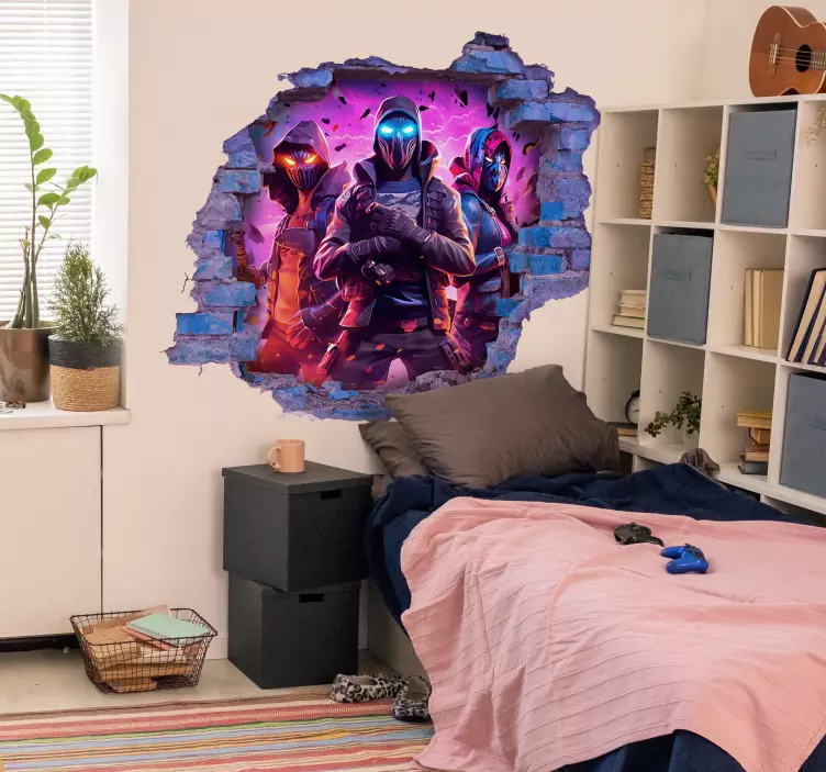 Trije maskirani vojaki 3D in vizualni učinki nalepka za stene - TenStickers