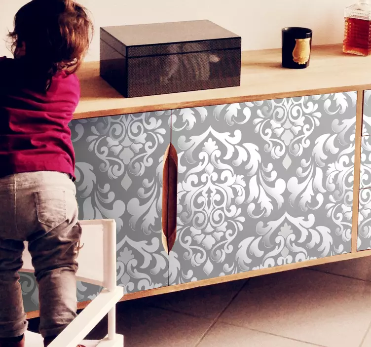 Nalepka pohištva vintage sivega cvetnega vzorca - TenStickers