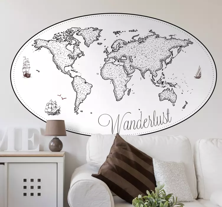 Wanderlust zemljevid sveta zemljevid sveta stena nalepka - TenStickers