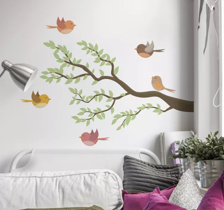 Whimsical birds branch nalepka živali - TenStickers