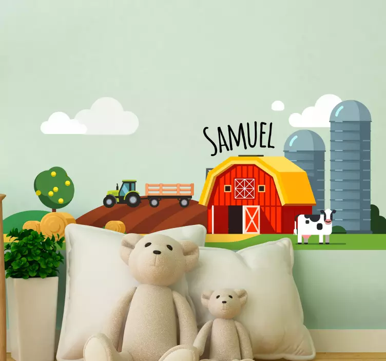 Zeleni traktor na hribu z nalepko z igračami - TenStickers