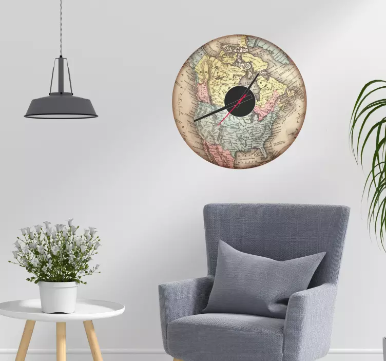 Zemljevid nalepke za steno ura severne amerike - TenStickers