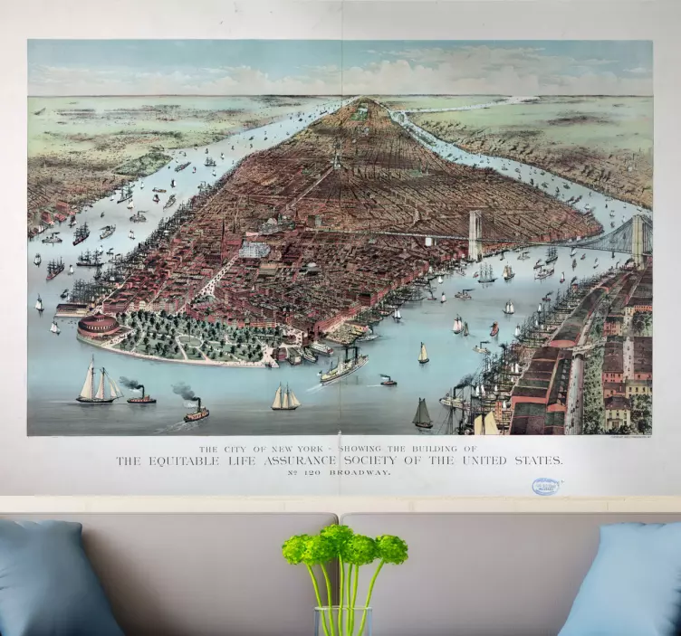 Zgodovinski zemljevid new yorka nalepka mesta - TenStickers