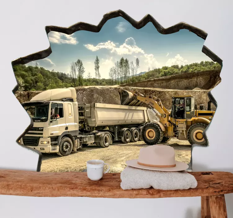 Zlomljena stena s 3d nalepko za nalaganje tovornjaka - TenStickers