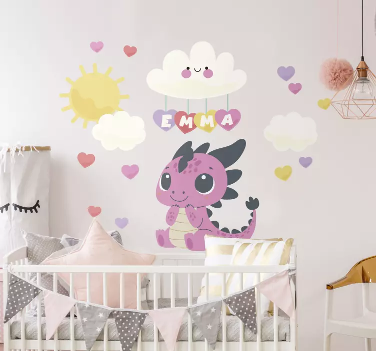 Zmaj in oblaki ilustracija na nalepka - TenStickers