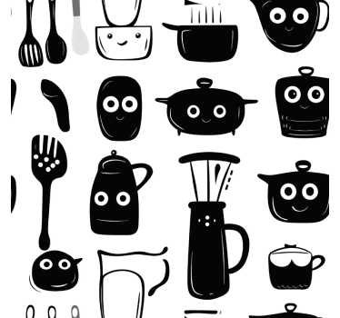 Narisani črni pribor nalepka za kuhinjo - TenStickers