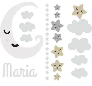Osebna luna in zvezde stenska nalepka - TenStickers