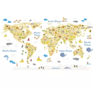 Nalepka stenske mape svetovne živali - TenStickers