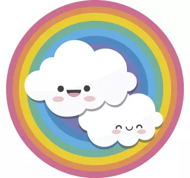 Otroci-mavrica in oblaki ilustracija nalepka - TenStickers