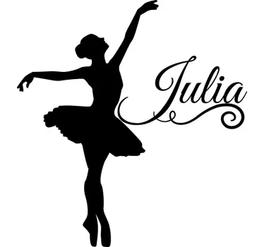 Plesalka baleta silhoutte z nalepko z imenom dance dance - TenStickers