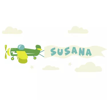 Letalo z imenom in oblaki ilustracija stenska umetnost - TenStickers