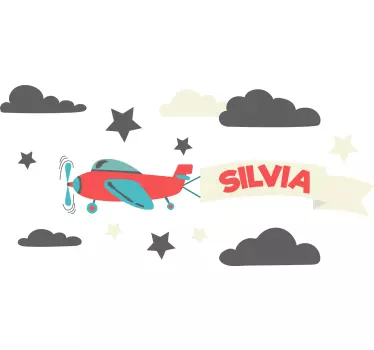 Letala z imenom in zvezdami ilustracija zidna nalepka - TenStickers