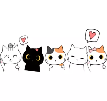 Anime mačke družina risanka stenske nalepke - TenStickers