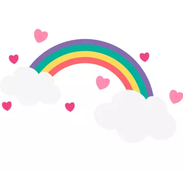 Mavrica s srčki okoli nje risanka nalepka - TenStickers