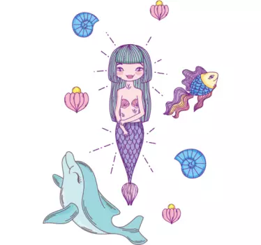 Nalepka za tuš sirena in delfin - TenStickers