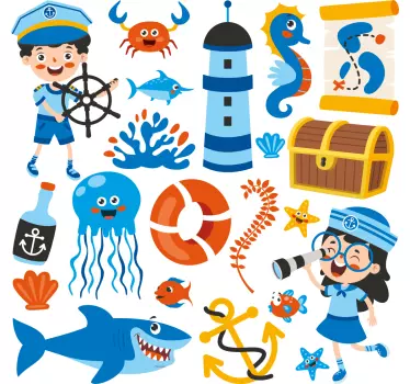 Nalepka za steno za otroško spalnico pirat in morsko življenje - TenStickers