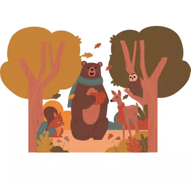 Srečne živali v jesenskem gozdu ilustracija stenske umetnosti - TenStickers