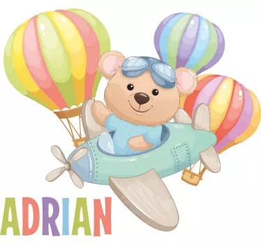 Prisrčen medved na letalu z baloni ilustracija stenske umetnosti - TenStickers