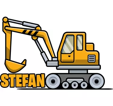 Rumeni bager z risbami z imenom ilustracija stenske umetnosti - TenStickers