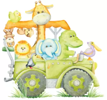 Živali v džungli s jeepomŽivali v džungli s jeepom. otroška nalep - TenStickers