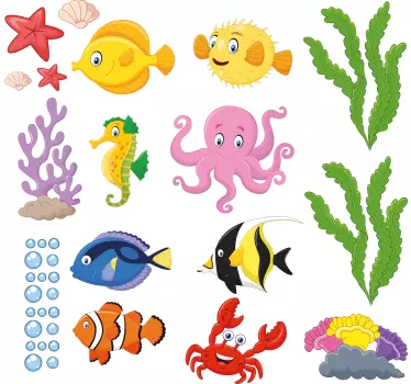 Risane ribe kopalniška nalepka za steno - TenStickers