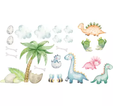Ljubki akvarelni dinozavri otroška nalepka za steno - TenStickers