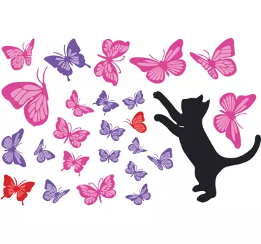 Mačka lov na metulje nalepke - TenStickers