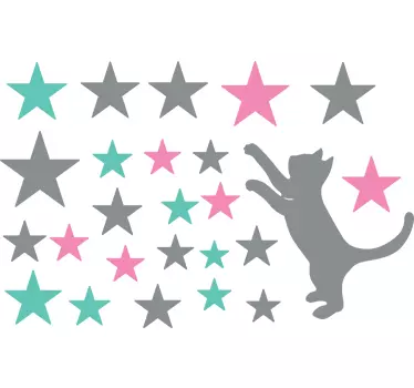 Mačka lovljenje zvezde stenske nalepke - TenStickers