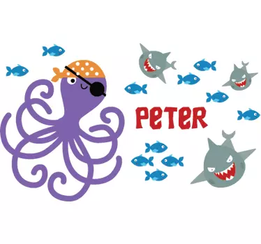 Octopus pirate osebno ime nalepka - TenStickers