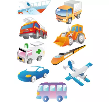 Otroška zbirka vozil stenska nalepka - TenStickers
