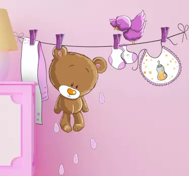 Roza otroci mokre medved stene nalepke - TenStickers