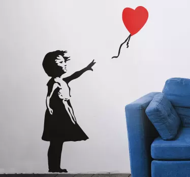 Dekle z rdečim srcem balon silhueta decal - TenStickers
