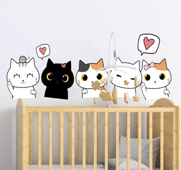 Anime mačke družina risanka stenske nalepke - TenStickers
