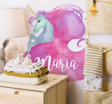 Prilagodljiva stenska nalepka za akvarel, enorog - TenStickers