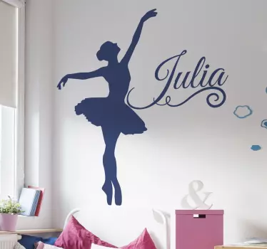Plesalka baleta silhoutte z nalepko z imenom dance dance - TenStickers