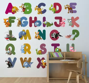 Abeceda z nalepkami živali z otroki - TenStickers