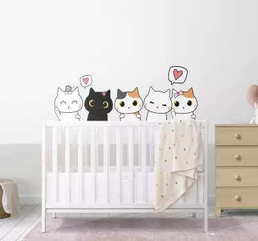Anime mačke družina risanka stenske nalepke - TenStickers