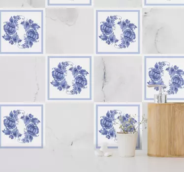 Beli in modri horezu okrasni prenos ploščic - TenStickers