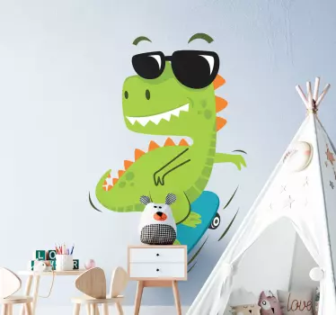 Dino z očali na zmajevi nalepki na steno - TenStickers