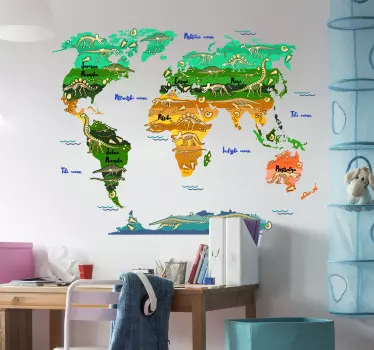 Dinozavri z nalepko stene po svetu ime zemljevida - TenStickers