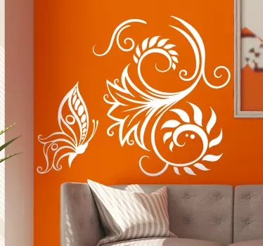 Elegantna roža z nalepkami za stene metuljev - TenStickers