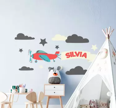 Letala z imenom in zvezdami ilustracija zidna nalepka - TenStickers