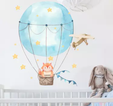 Lisica z zvezdami in dekor živalskih sten z zračnim balonom - TenStickers